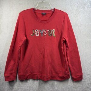 Talbots JOYFUL Sequin Red Christmas Sweatshirt Size M Holiday Festive